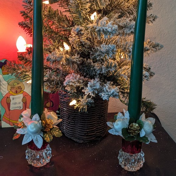 Beautiful Pair Indiana Glass Ruby Red And Crystal Diamond Point Candle Holders - Picture 2 of 11